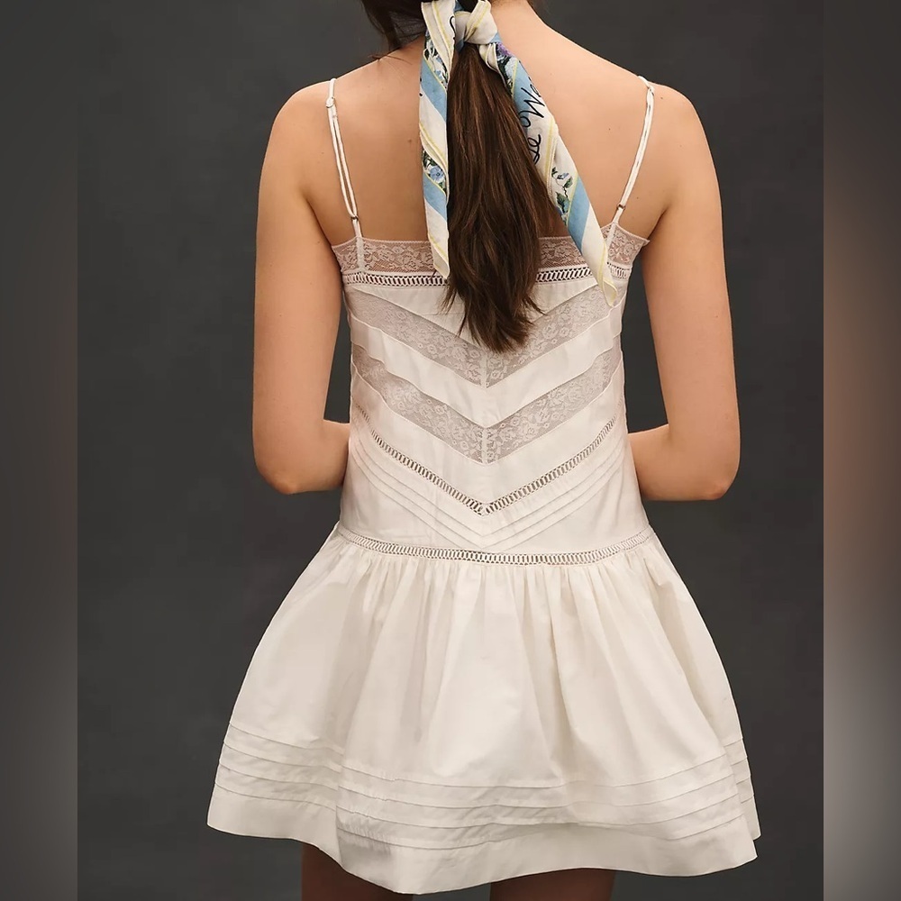 Maeve Sleeveless Square-Neck Lace Mix Mini Dress - Picture 4 of 5